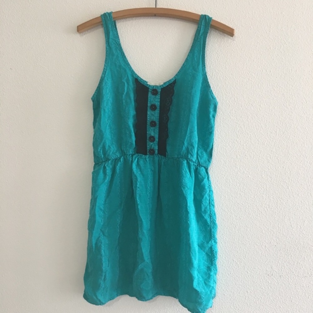 Solemio Turquoise Black Lace Tank Top